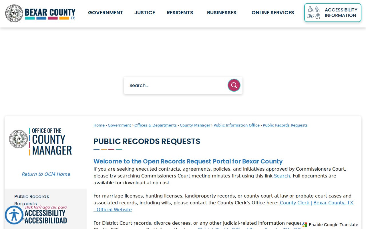 Bexar County residents directory public records request portal