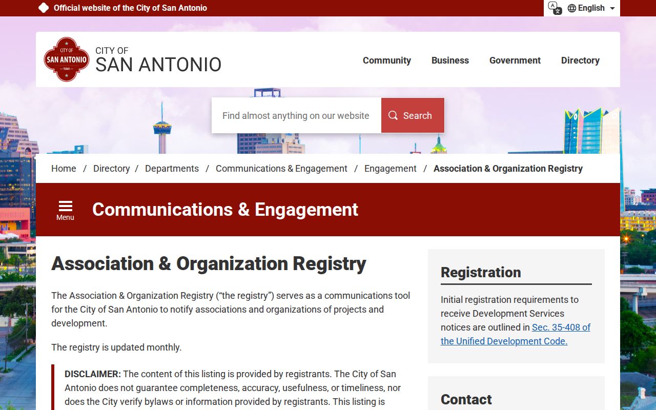 Bexar County neighbors San Antonio association registry