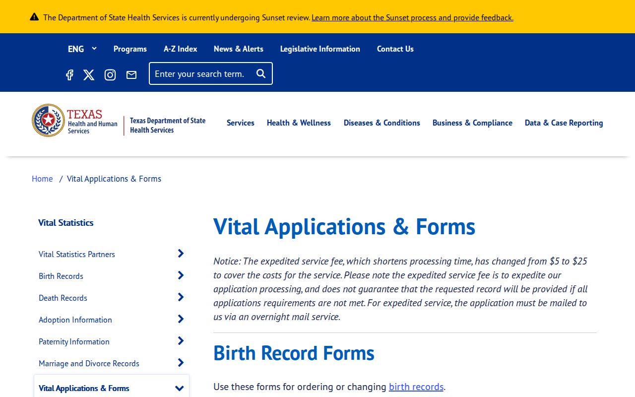 Bexar County residents directory Texas vital record application forms