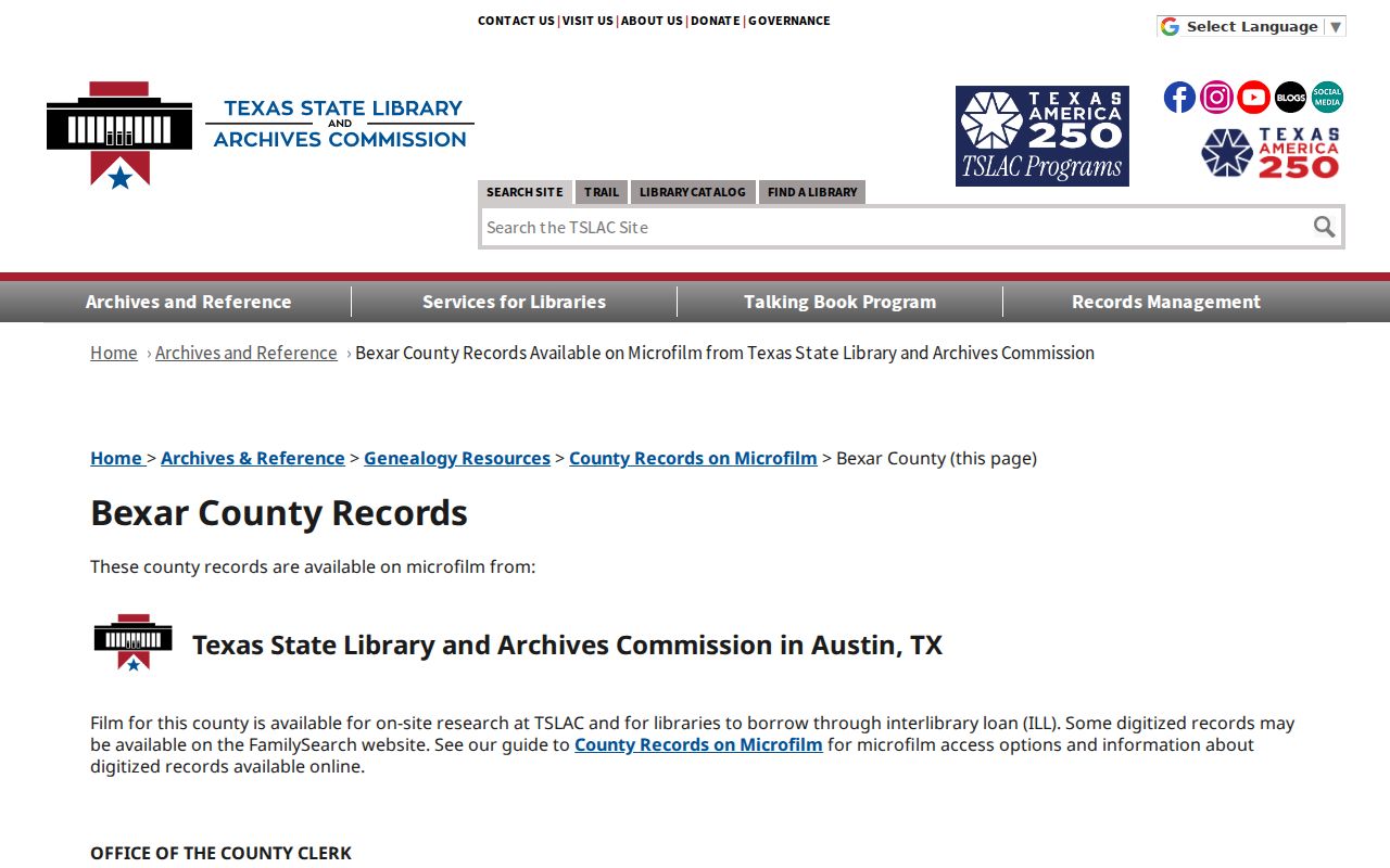 Bexar County previous residents deed research in the TSLAC Bexar microfilm guide