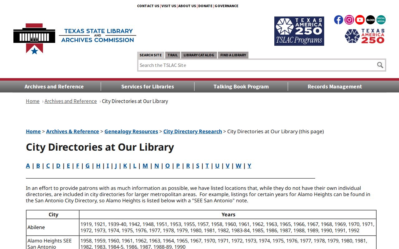 Bexar County city directory years at the TSLAC San Antonio collection